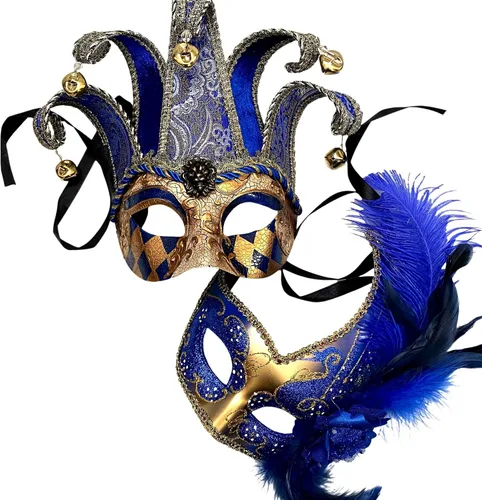 Vista 7 de MASQSTUDIO - Máscara de mascarada para parejas, Jolly Jester Cosplay Mardi Gras baile baile fiesta de cumpleaños o decoración