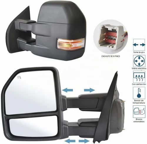 Vista 2 de espejo para remolque para Ford F150 Pickup Truck 2015 2016 2017 2018 2019 2020, luces de señal de giro LED, sensor de temperatura, desempañado Ford