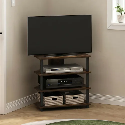 Vista 17 de Furinno Turn-N-Tube Centro de Entretenimiento Pequeño de 4 Niveles de Montaje Fácil / Soporte para TV / Unidad para TV / Escritorio para TV, Acero