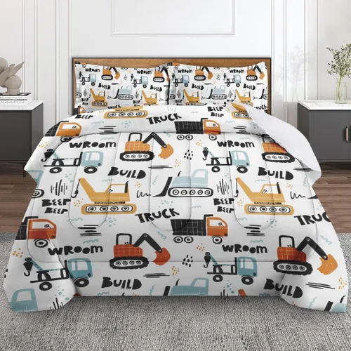 Vista 8 de Juego de edredón vintage con diseño de coche y león para niños, niños pequeños, adolescentes y adultos, tamaño individual, juego de ropa de cama
