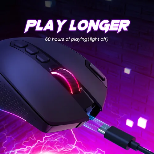 Vista 4 de WEEMSBOX Ratón inalámbrico para juegos, mouse ergonómico recargable RGB para PC, con 9 efectos de iluminación RGB de hasta 10000 DPI, 10 botones