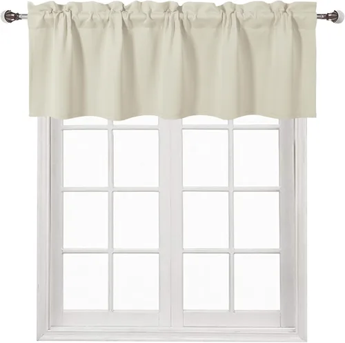 Vista 68 de DWCN Cenefa para ventana de cocina, con bolsillo para barra, para ventana, sala de estar/sótano, 36 x 16 pulgadas de largo, 1 panel, beige