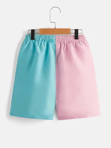 Vista 2 de OYOANGLE Pantalones cortos de pierna recta con cordón en la cintura y bolsillos para niño