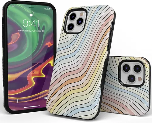 Vista 4 de Casely Funda para iPhone 11 Pro Max Ride The Wave Forro de arcoíris pastel Diseño protector audaz