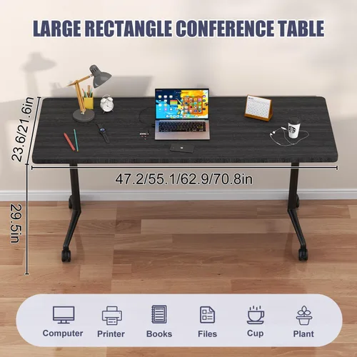 Vista 2 de Mesas plegables para sala de conferencias, mesa de entrenamiento móvil abatible con ruedas giratorias de 360°, mesa de conferencias moderna Ébano