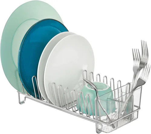 Vista 8 de mDesign Bandeja de platos – Práctico escurridor para fregadero – Gran escurridor – Hasta 12 platos y cubiertos – Bronce Ámbar/Bronce