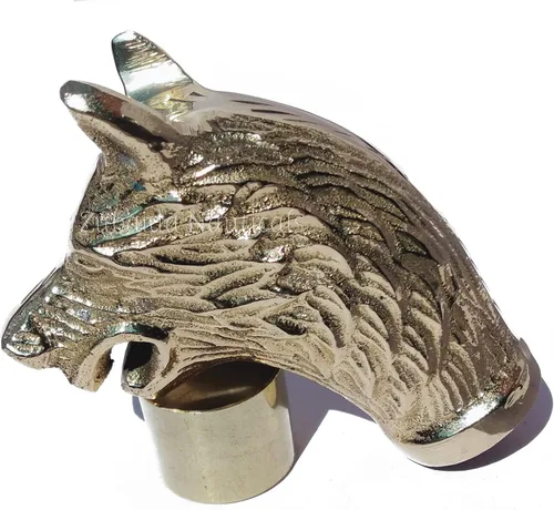 Vista 8 de Mango de cabeza de lobo de latón macizo con relieve antiguo para bastones de bastones