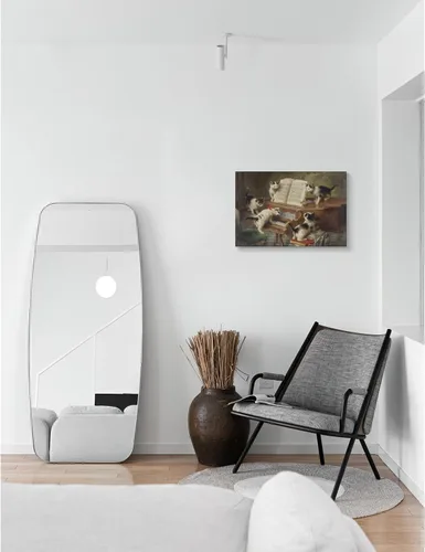 Vista 7 de Lienzo decorativo para pared, diseño de gatos divertidos, impresión de animales de granja, pintura de recital de gatitos, obra de arte enmarcada