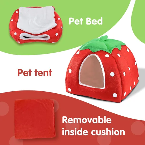 Vista 4 de Cama de conejillo de indias, acogedor escondite de conejo con forro polar cálido, lavable, taza para acurrucarse, casa de invierno para mascotas