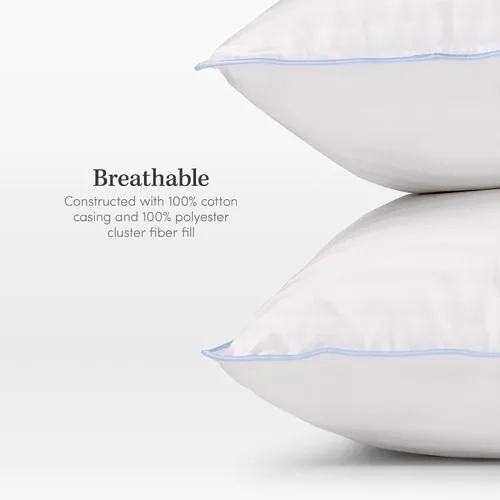 Vista 6 de eLuxurySupply Almohadas de cama de alta calidad, paquete de 2, almohadas de cama para dormir, densidad media y loft, funda 100% algodón y relleno