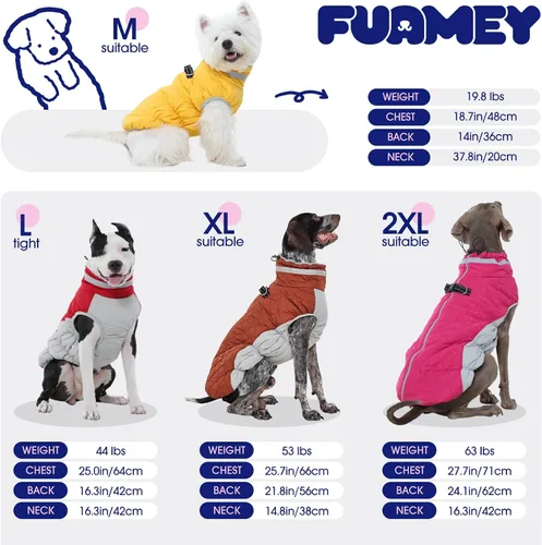 Vista 7 de Abrigo para perro, chaqueta cálida de invierno, acolchada, de vellón, chaleco reflectante con arnés, chaqueta de nieve impermeable con cremallera, a