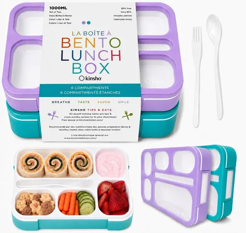 Vista 9 de Bento - Juego de Lonchera para almuerzo o refrigerio, a prueba de fugas, con recipientes, para niños y adultos, libre de BPA, apto para microondas