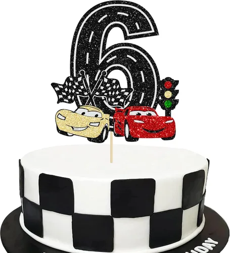 Vista 11 de Ephlyn 1 pieza de decoración para tarta de primer cumpleaños de coche de carreras con purpurina, decoración de tarta 1er cumpleaños para bandera a
