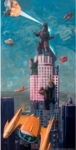 Vista 2 de Eric Joyner - Póster de impresión artística laminada de Robots Just Another Day in LA, arte de pared de borrado en seco, 12 x 18 pulgadas