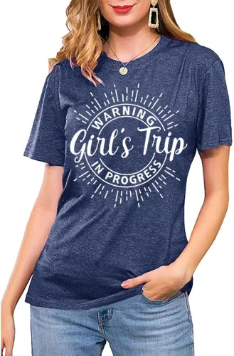 Vista 2 de Women Vacation Tank Tops Summer Warning Girls Trip in Progress Shirts Letter Printed Graphic Sleeveless Tee