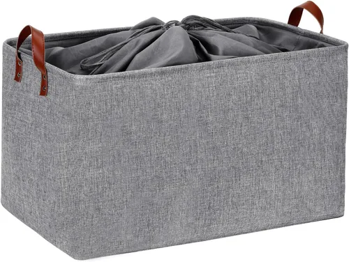 Vista 25 de DULLEMELO Cesta de almacenamiento pequeña para estantes, pequeña cesta plegable de tela rectangular para estantes, armarios, guardería, hogar Beige