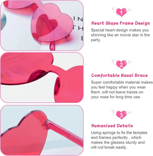 Vista 3 de Heart Shaped Sunglasses for Women Transparent Candy Rimless Sunglasses Fashion Heart Shaped Glasses for Party Favor