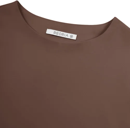 Vista 5 de REORIA Lindas camisetas ajustadas de manga corta con cuello alto y doble forro para mujer