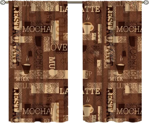 Vista 21 de Cortinas de cocina con temática de café, juegos de 2 paneles, 42 x 45 pulgadas, patrón de fiesta de té para decoración de café Estilo-5