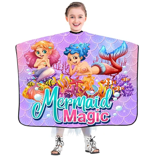 Vista 14 de DOKKIA KIDS Capa de peluquero para niños corte de pelo, niños, niños pequeños, niños y niñas, peluquería, estilo de salón, paño de tela, delantal