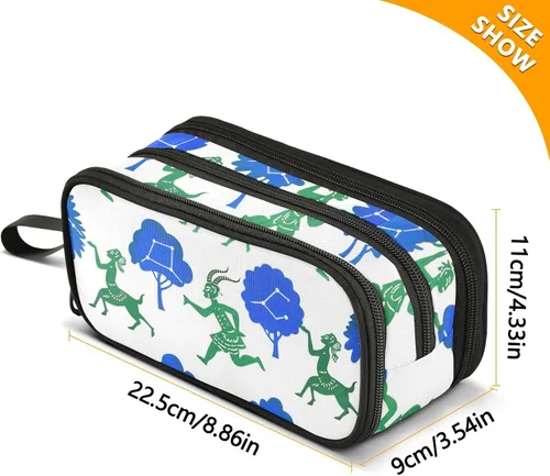 Vista 3 de Bolsa de lápices de nylon para niños azul verde sombra títere estilo pintura gran capacidad gran cremallera estuche de lápices papelería para preppy