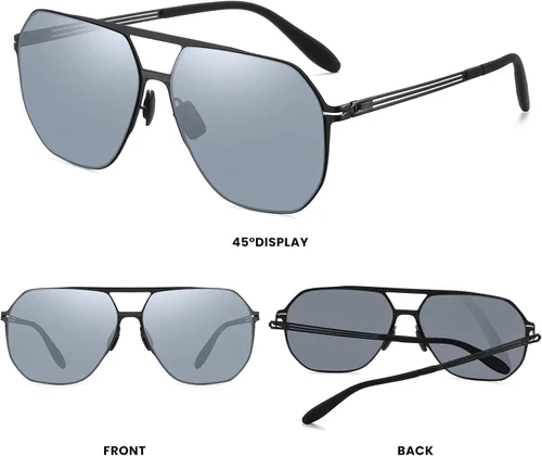 Vista 3 de Lentes de sol modernos de aviador para hombres y mujeres, lentes polarizados ultraligeros con marco de metal, lente de espejo plateado, protección