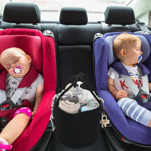Vista 4 de Organizador de pañales para bebé con asa de cuerda de algodón para niña o niño, cesta de almacenamiento portátil para guardería, bolsa de pañales