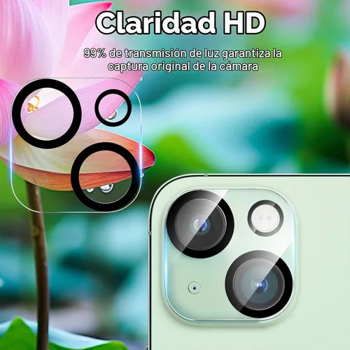 Vista 7 de Protector de lente de cámara compatible con iPhone 15 y 15 Plus, cubierta de cámara de vidrio templado de dureza 9H, Ultra HD, antiarañazos, fácil