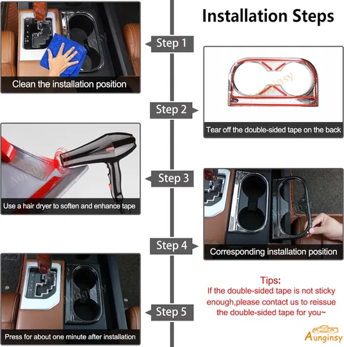 Vista 4 de Aunginsy Moldura del Portavasos del Reposabrazos Central del Asiento Delantero Compatible con Toyota Tundra 2014-2021, Cubierta Decorativa del Panel