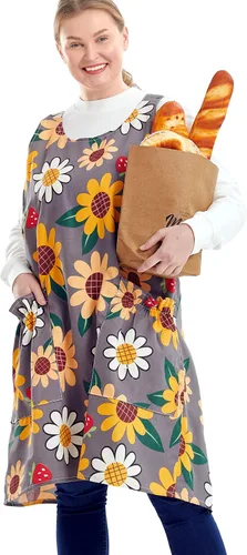 Vista 43 de Delantales grandes de talla grande para mujer con bolsillos de algodón y lino para hornear cocina