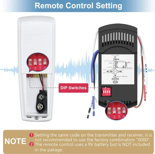 Vista 5 de Kit de control remoto universal para ventilador de techo Hampton Bay Harbor Breeze Hunter - Control de 3 velocidades, atenuador de luz
