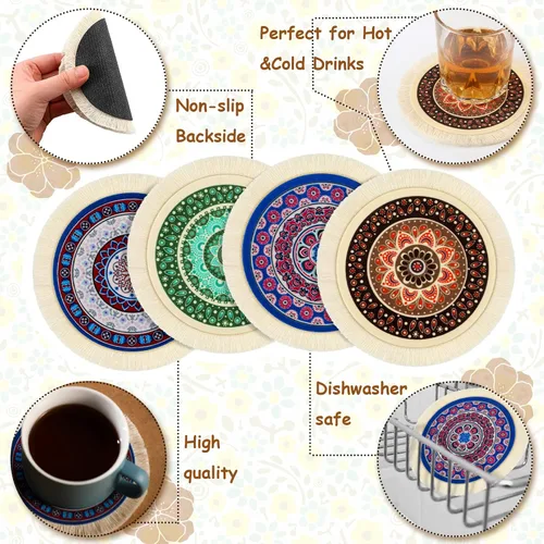 Vista 4 de 4 Piezas Posavasos de Mesa de Alfombra Portavasos de Mesa Diseño Oriental Tela Posavasos de Alfombra Diseño Oriental Tela Alfombras Elegantes