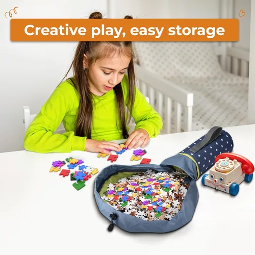 Vista 5 de Bolsa compacta de almacenamiento de juguetes y tapete de juego (9 x 4 x 4 pulgadas), organizador de juguetes para habitación de los niños, soporte