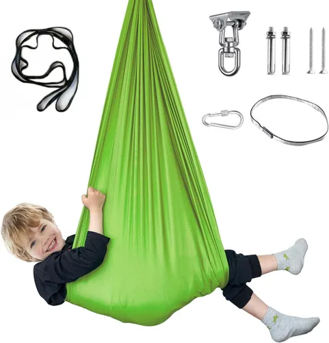 Vista 18 de Columpio sensorial para niños y adultos, columpio de terapia de doble capa para interiores y exteriores, columpio para acurrucarse con accesorios