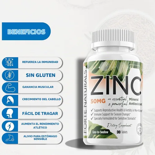 Vista 3 de Comprimidos de zinc de 50 mg para estómagos sensibles Fórmula de suplemento suave sin náuseas para usuarios de GLP1 Fácil de tolerar, fabricado