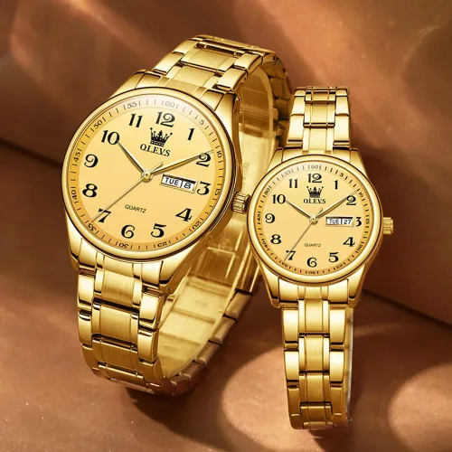 Vista 30 de OLEVS Juego de 2 relojes de cuarzo para parejas de San Valentín, calendario luminoso, ventana de fecha, 3 ATM, impermeable, casual, acero