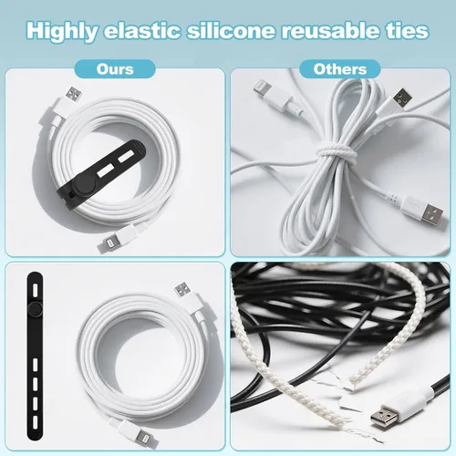 Vista 4 de 30 piezas de bridas de cable de silicona reutilizables, bridas de cable de silicona, envolturas flexibles para la organización de cables de carga
