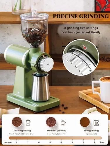 Vista 2 de Huanyu Molinillo eléctrico de grano de café 8.82 oz, molienda comercial y casera, molinillo de rebabas automático de 200 W, molinillo profesional 8