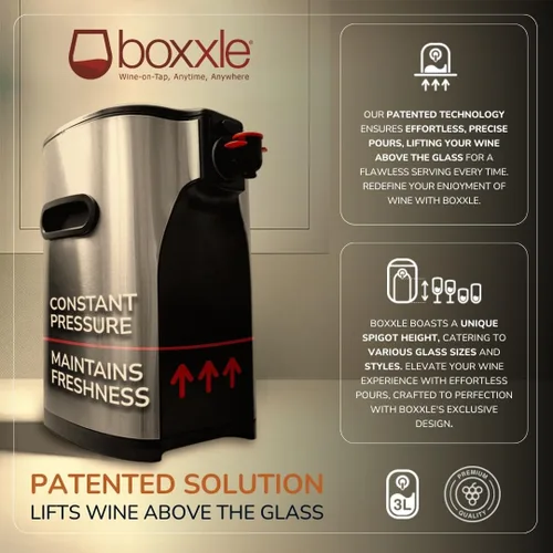Vista 6 de Boxxle Box - Dispensador de vino de acero inoxidable de 3 litros, elegante, eficiente, sostenible, mantiene el vino fresco durante 6 semanas