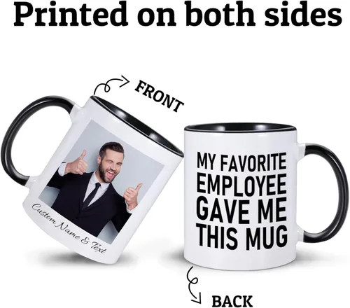 Vista 5 de Employee Gave Me This - Taza de café personalizada con texto fotográfico, divertida taza de café de jefe para mujeres y hombres, regalos