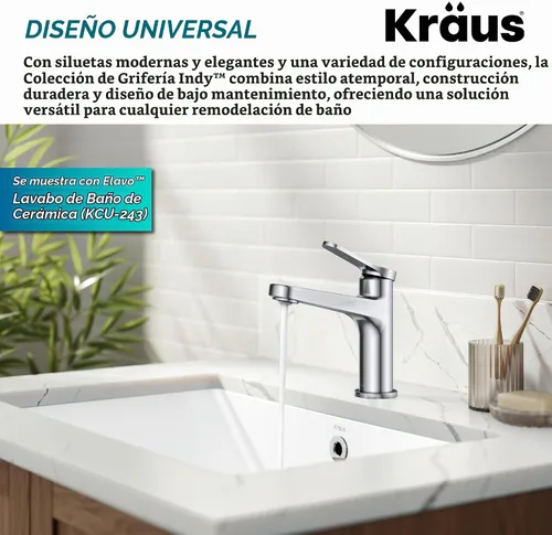 Vista 5 de KRAUS Indy Grifo de Lavabo de un Orificio de una Sola Manija en Cromo, KBF-1411CH Cromado