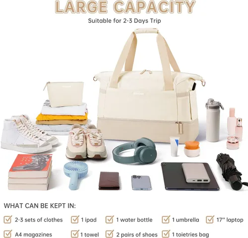 Vista 2 de Bolsa de lona de gimnasio para mujer, Caqui, Bolsa de viaje para gimnasio