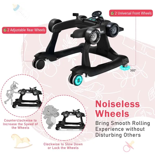 Vista 5 de BABY JOY Andador de bebé 4 en 1, Andador de actividad plegable con altura y velocidad ajustables, música, luces, antivuelco, andador de empuje