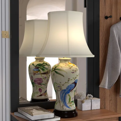 Vista 6 de Red Lantern - Lámpara de porcelana (29 pulgadas), floral, color blanco
