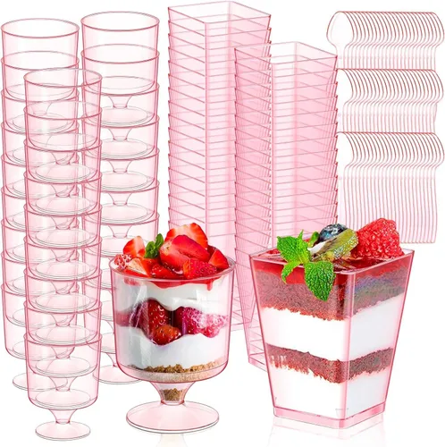 Vista 11 de mwellewm 150 paquetes de mini tazas de postre con cucharas, tazas de postre de plástico transparente de 3oz para postres tipo parfait para fiestas