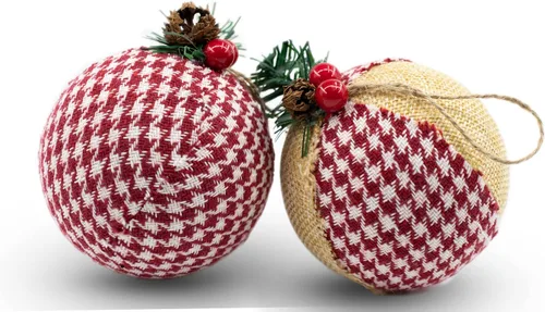 Vista 4 de 12 adornos rústicos para árbol de Navidad, decoración navideña estilo granja, bola navideña de arpillera de yute natural