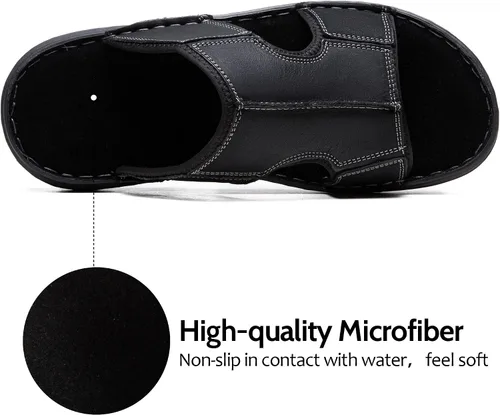 Vista 4 de Jousen Sandalias para hombre de cuero con soporte de arco para hombre, sandalias de playa para hombre al aire libre