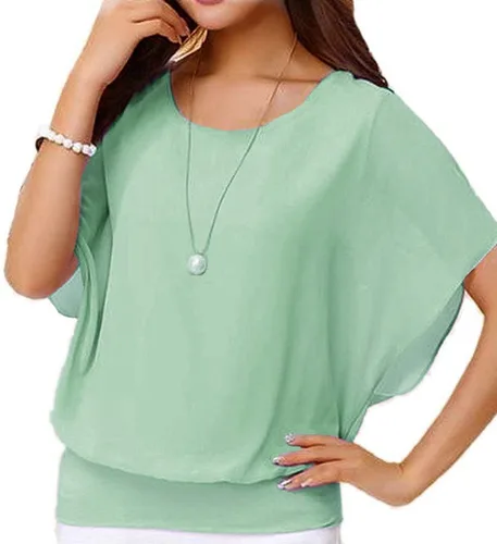 Vista 28 de VIISHOW - Blusa de gasa y de manga corta para mujer, estilo holgado y casual Negro