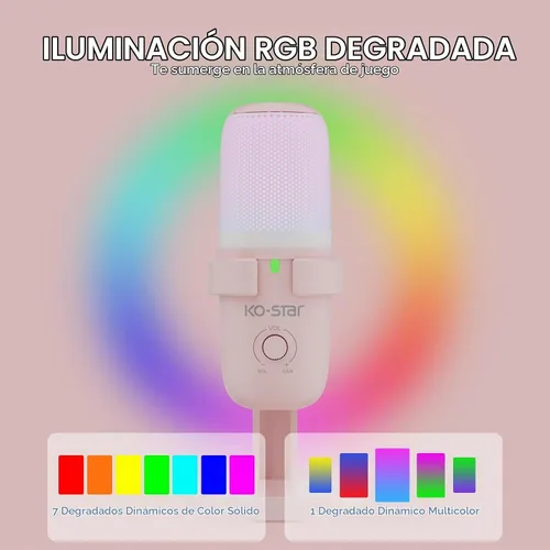 Vista 4 de Micrófono de condensador RGB de doble patrón para PC/PS5 Rosa salmón
