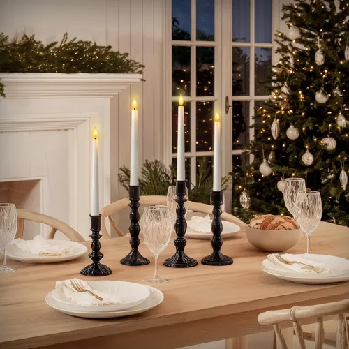 Vista 2 de 6 piezas de velas cónicas sin llama con control remoto y temporizador, 9.6 pulgadas de velas LED de plástico, velas blancas operadas por batería